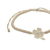 Bracelet cordon doré trèfle doré en zircons
