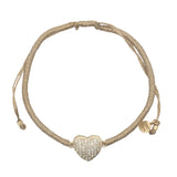 Bracelet cordon doré coeur doré en zircons