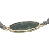 Bracelet cordon gris avec labradorite ovale cerclée de doré