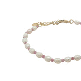 Bracelet doré perles de culture et tourmaline rose