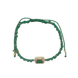 Bracelet cordon vert zircon vert entouré de zircons blancs