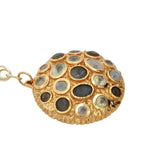 Collier doré médaillon massif avec pierre de lune et labradorite 75 cm