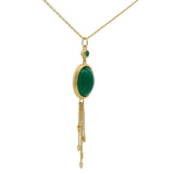 Collier doré onyx verte cabochon et chainettes 42 cm