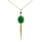 Collier doré onyx verte cabochon et chainettes 42 cm