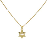 Collier doré étoile de david zircons maille coeur
