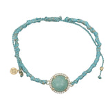 Bracelet doré cordon turquoise avec amazonite entourée de zircons