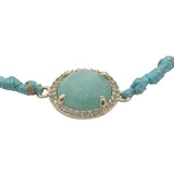 Bracelet doré cordon turquoise avec amazonite entourée de zircons