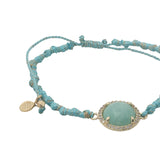 Bracelet doré cordon turquoise avec amazonite entourée de zircons