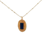 Collier doré médaillon ovale strié lapis lazulis 60 cm