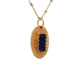 Collier doré médaillon ovale strié lapis lazulis 60 cm