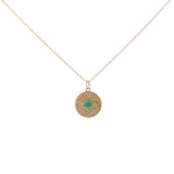 Gold necklace with "good karma" medal, natural stone