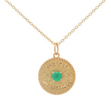 Gold necklace with "good karma" medal, natural stone