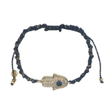 Bracelet doré cordon bleu marine main de Fatma avec zircons et lapis lazulis