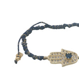 Bracelet doré cordon bleu marine main de Fatma avec zircons et lapis lazulis