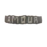 Bracelet brésilien doré fil tissé marron et crème "amour"