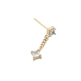 Boucles d'oreilles dorées double zircon avec chainette