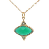 Gold necklace with faceted stone and triangles pendant