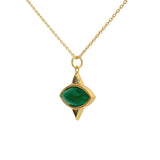 Gold necklace with faceted stone and triangles pendant