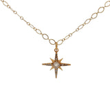 Collier doré étoile des vents pierre de lune zircons 42 cm