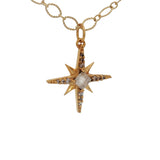 Collier doré étoile des vents pierre de lune zircons 42 cm