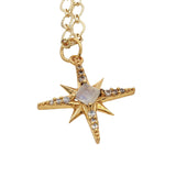 Collier doré étoile des vents pierre de lune zircons 42 cm