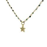 Collier doré étoile zircons et rubis zoisite
