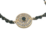 Bracelet doré cordon noir médaille avec oeil en zircon et onyx noire