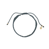 Bracelet brésilien doré fil tissé bleu marine et crème "lucky"