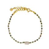 Bracelet doré duo de pierres unakite et pierre de lune