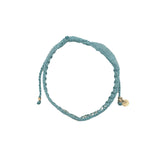 Bracelet brésilien doré fil tissé turquoise et crème "lucky"