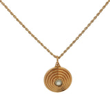 Collier doré médaille striée prehnite 60 cm