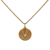 Collier doré médaille striée prehnite 60 cm