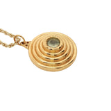 Collier doré médaille striée prehnite 60 cm