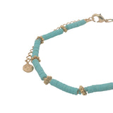 Chaine de cheville dorée disques vinyle turquoise et couronnes dorées