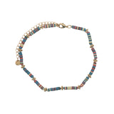 Chaine de cheville dorée disques bleu, jaune, rouge et couronnes dorées