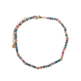 Chaine de cheville dorée disques vinyle jaune, bleu, rose, vert, noir et couronnes dorées