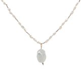 Collier doré nacre blanche, iolite et perles de culture 60 cm