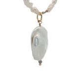 Collier doré nacre blanche, iolite et perles de culture 60 cm