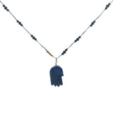 Collier doré lapis lazulis main de Fatma taillée dans la pierre 60 cm