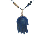 Collier doré lapis lazulis main de Fatma taillée dans la pierre 60 cm