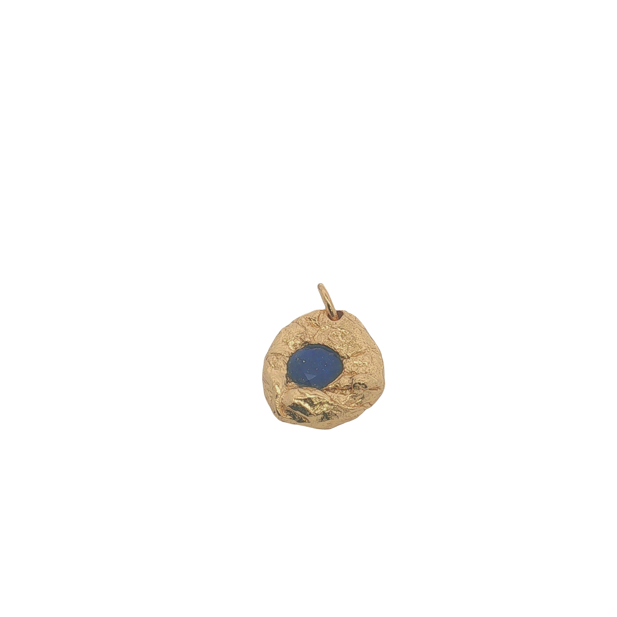 Charms doré médaille martelée avec lapis lazuli
