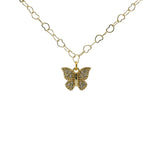 Collier doré maille coeur et papillon orné de zircons blancs 50cm