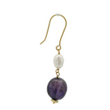 Boucles d'oreilles dorées duo d'améthyste et perle de culture
