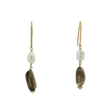 Golden stone and pearl earrings