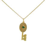 Gold necklace with heart keys, stone and zircons