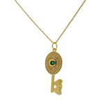 Gold necklace with heart keys, stone and zircons