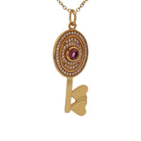 Collier doré clef tourmaline rose et zircons 60 cm