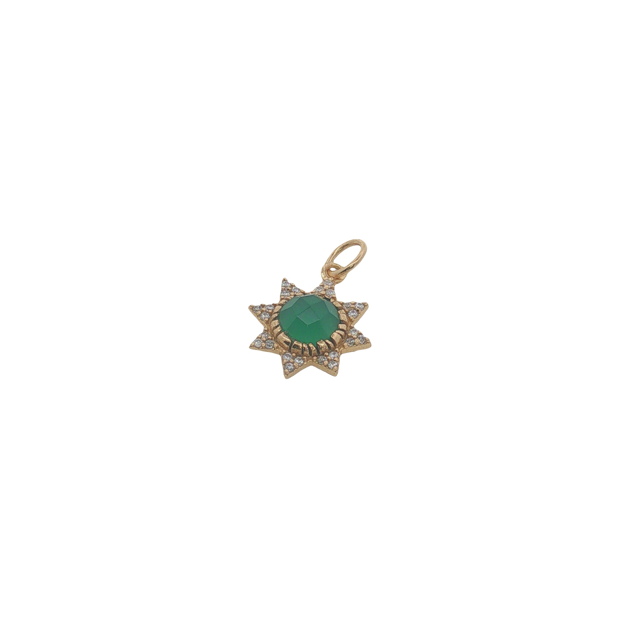 Charms doré soleil zircons et onyx verte