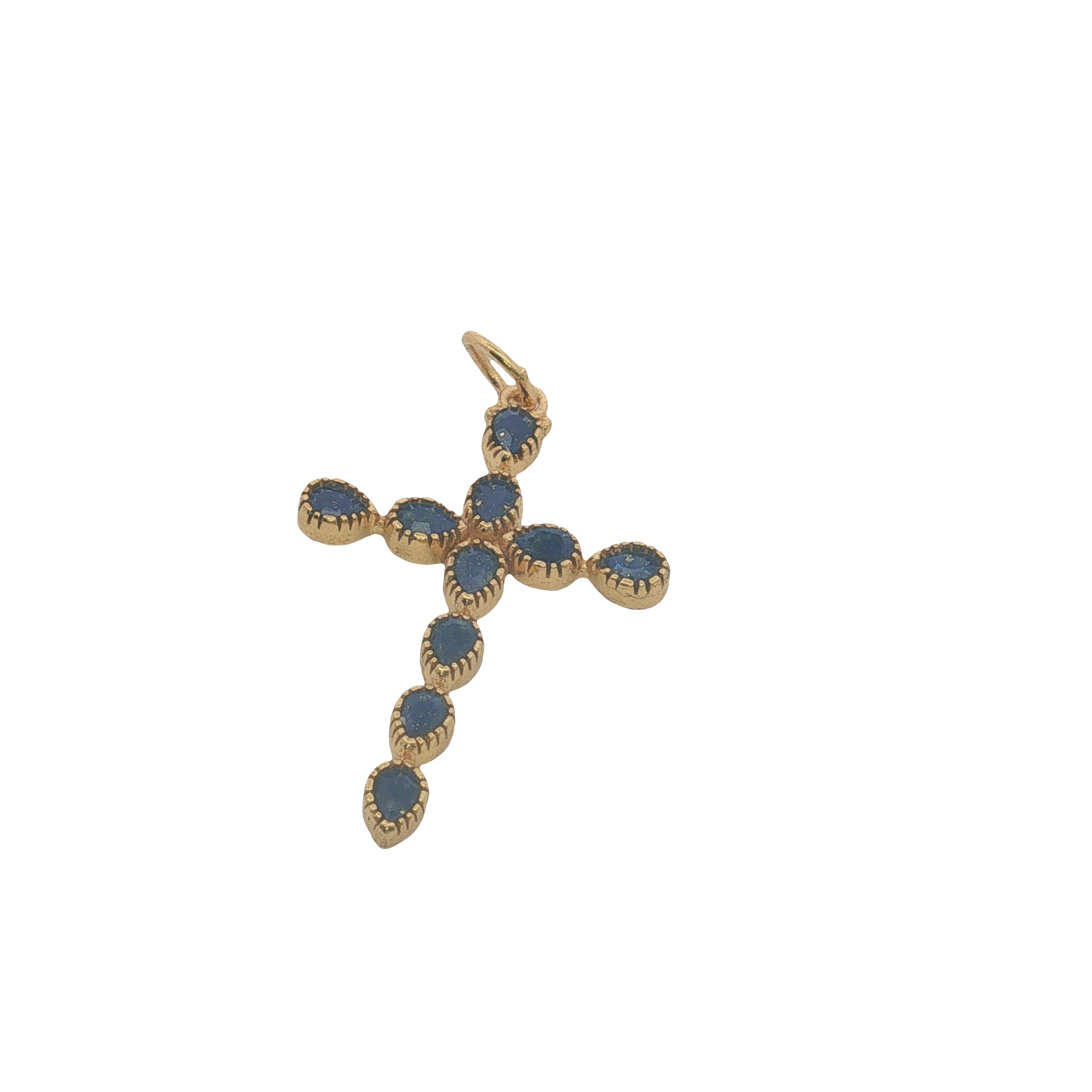 Charms doré croix fine en lapis lazuli