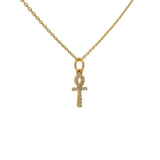 Gold necklace pendant Egyptian ankh zircons